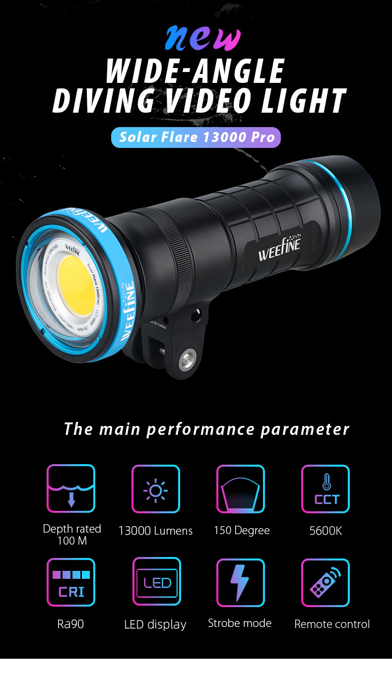Weefine Solar Flare 13000 Pro COB LED Ra90 150 Degree Strobe Mode Photo Video Light