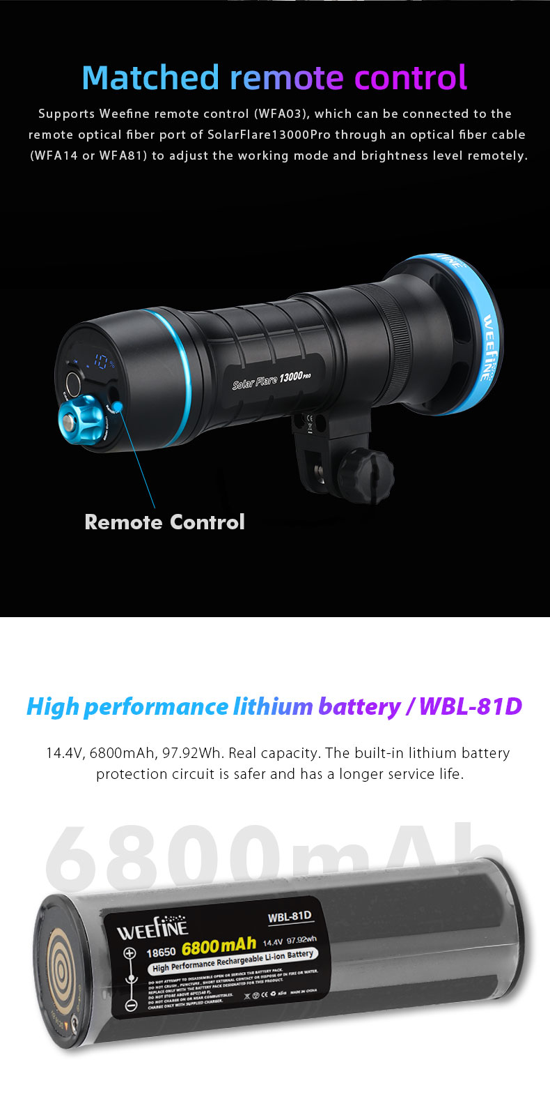 Weefine Solar Flare 13000 Pro COB LED Ra90 150 Degree Strobe Mode Photo Video Light