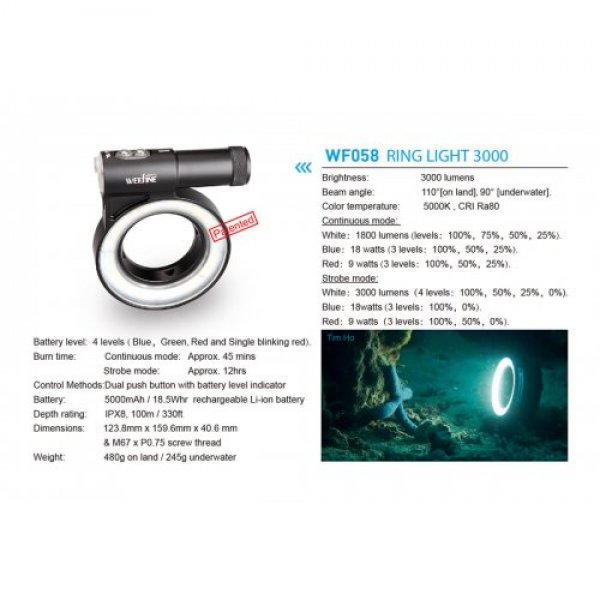 Weefine WF058 Ring Light 3000 Lumen Close-up Macro Photo Video Light